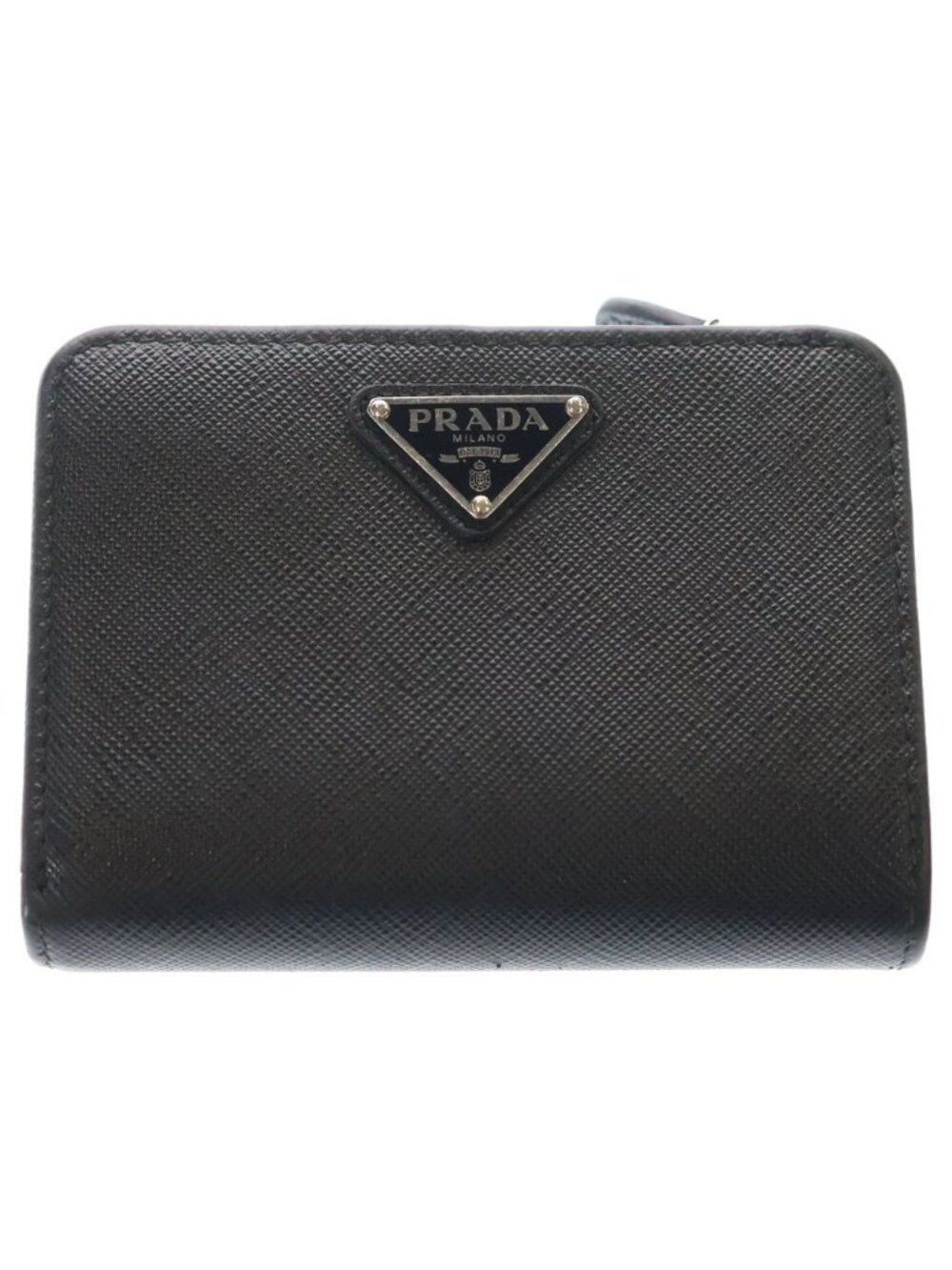 Prada Saffiano Triangle Logo Leather Bifold Wallet Compact Black